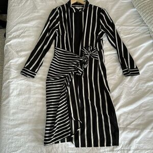 Black and white stripe wrap dress.